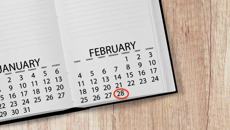 Februar mit 28 Tagen im Kalender