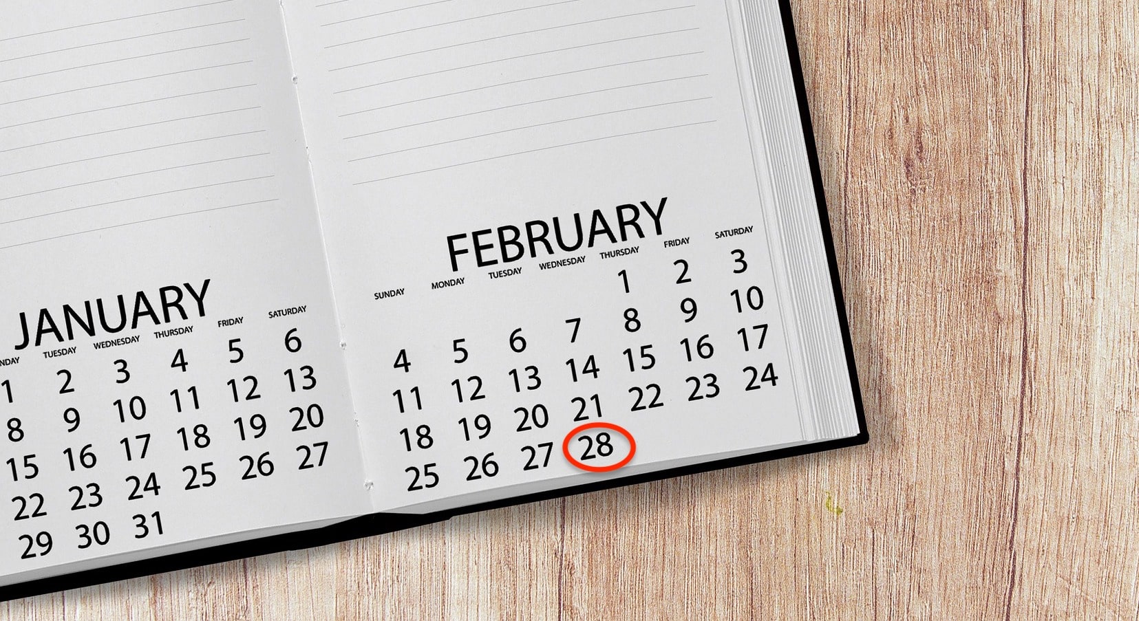 Februar mit 28 Tagen im Kalender